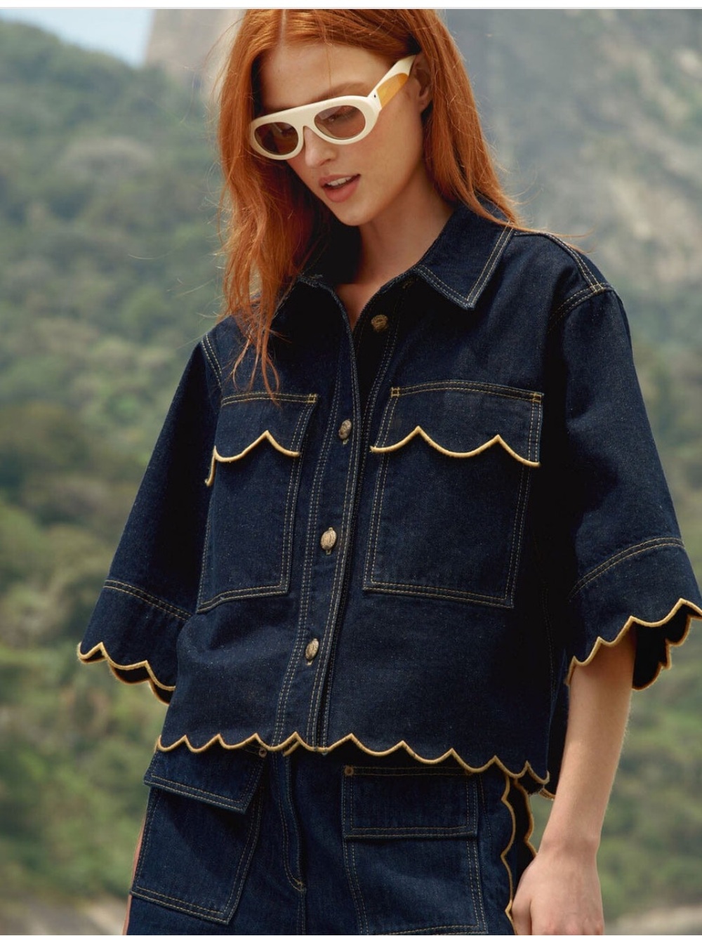 FARM Rio Dark Denim Wavy Hem Shirt Jacket